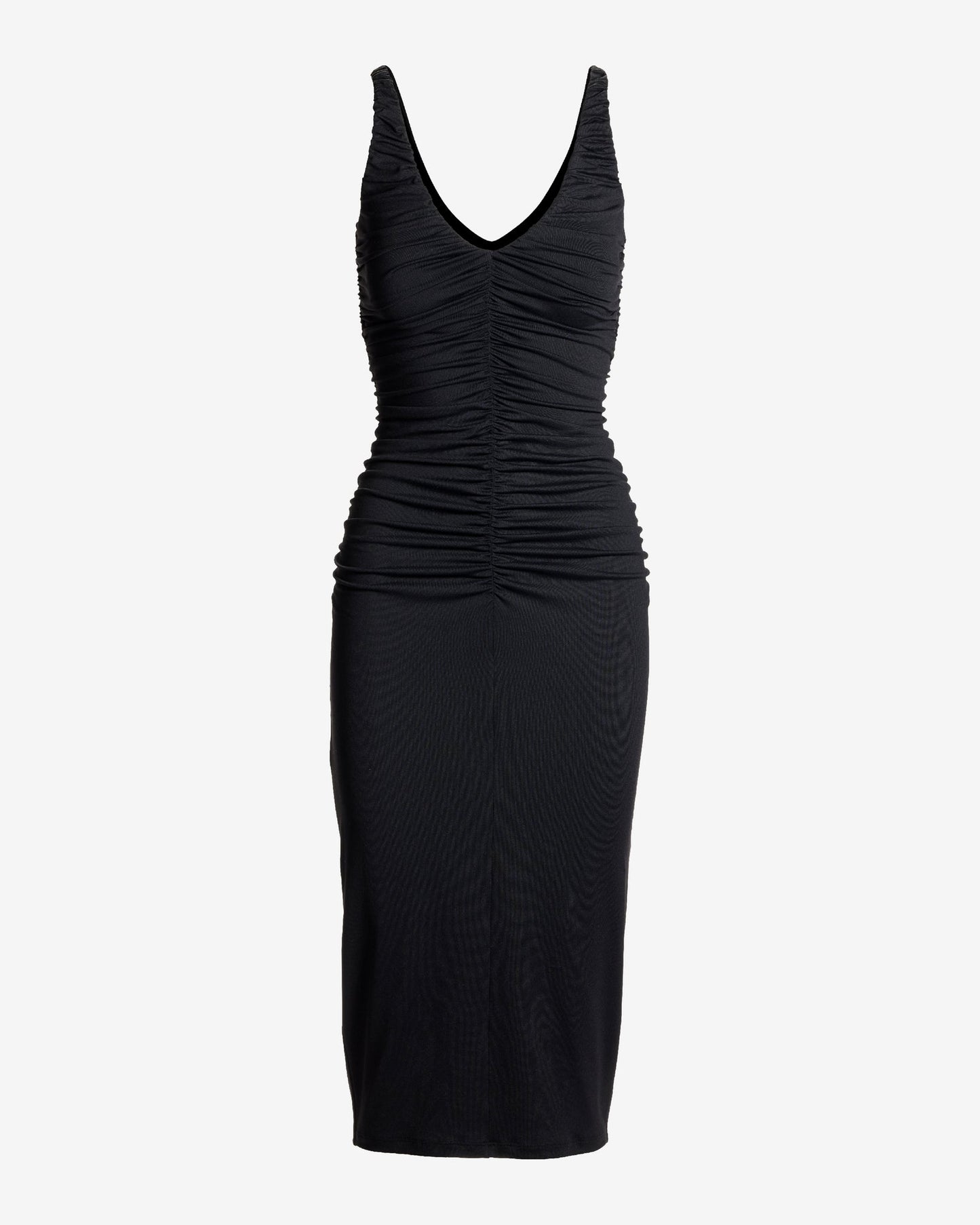 Susana Monaco x Boston Proper V Neck Ruched Fitted Midi Dress Black