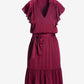 Tie Waist Ruffle Detail Charmeuse Dress Cabernet