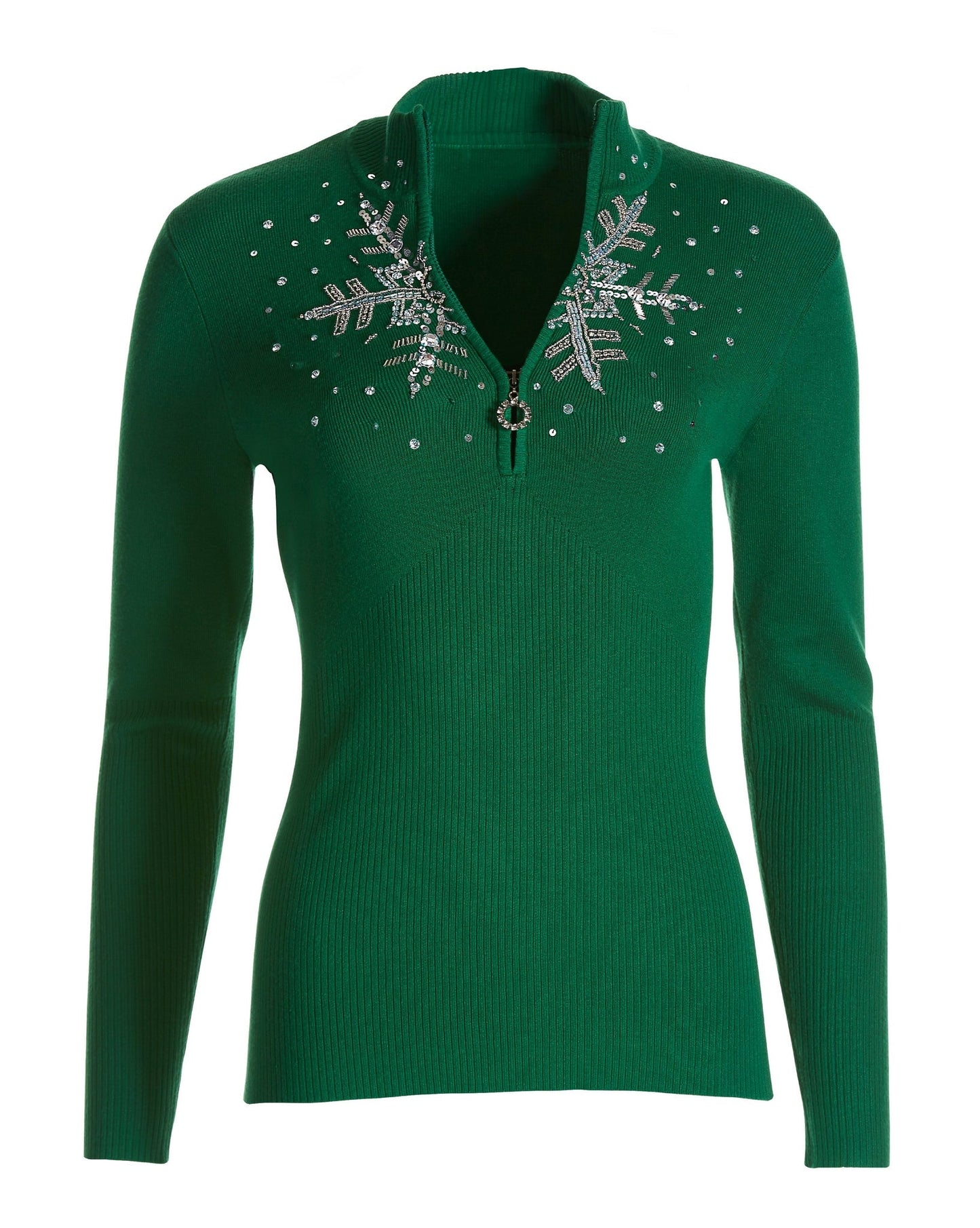 Snowflake Zip Sweater Green/Silver