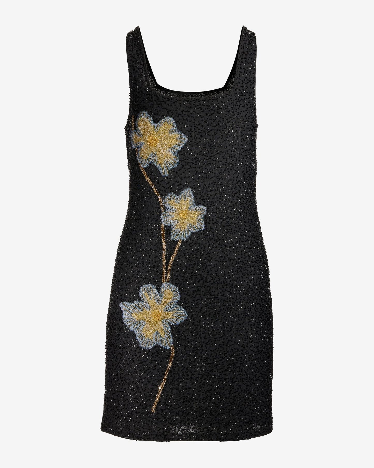 All Over Beaded Placed Floral Stretch Sheath Dress Black