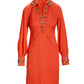 Beaded Embellished Trim Collared Tunic Dress Flame