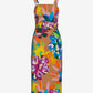 Transcending Blooms Belted Knit Column Midi Dress Brown