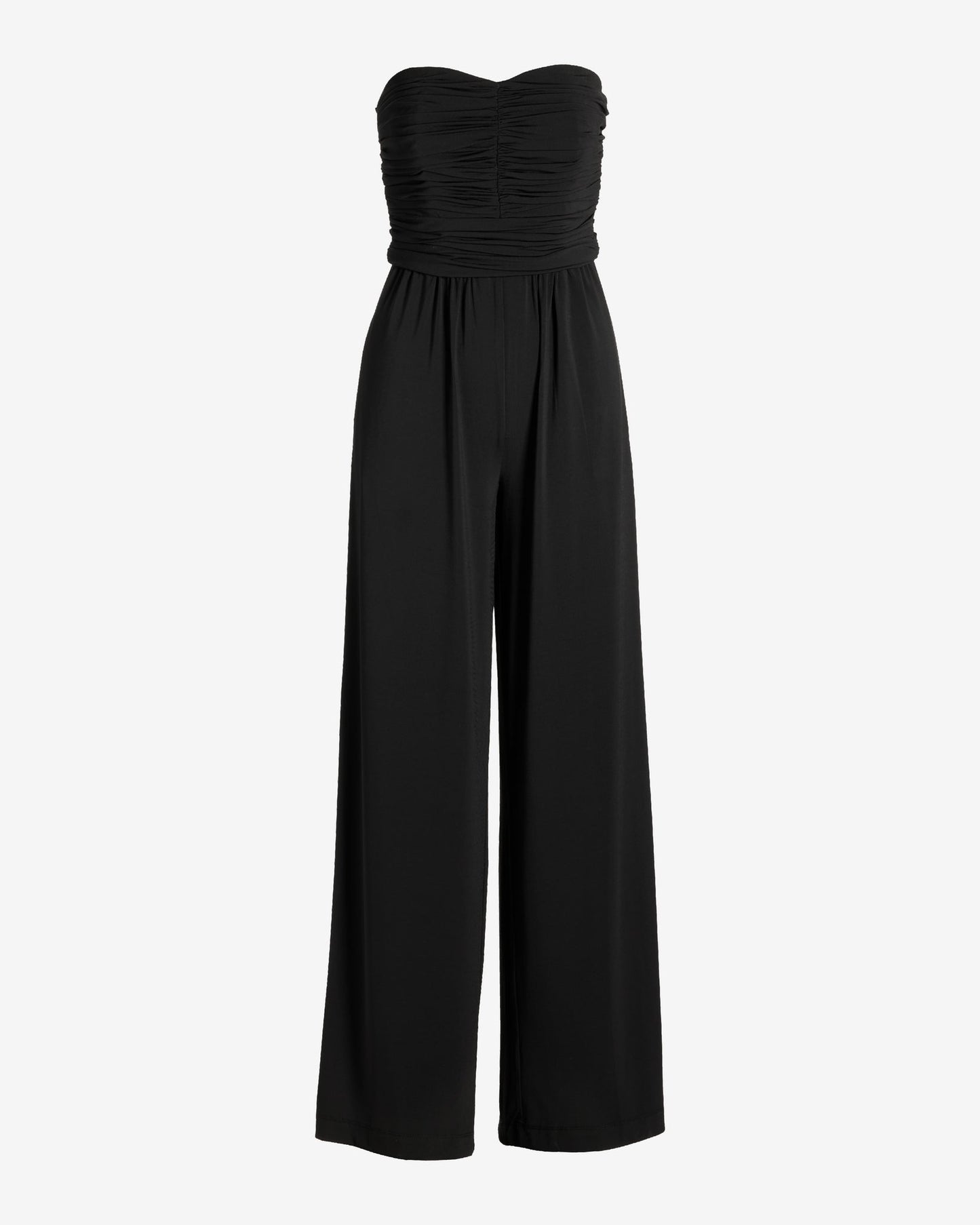 Strapless Ruched Wide Leg Knit Jumpsuit Black