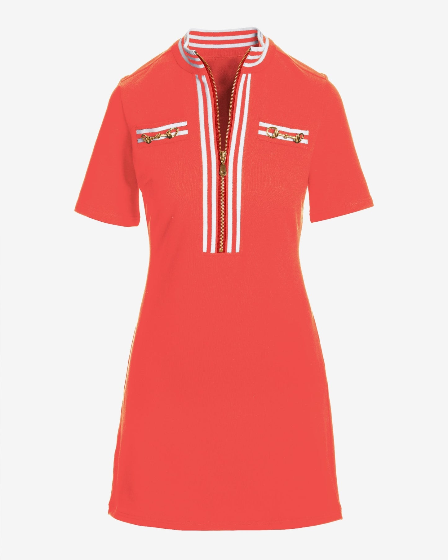Striped French Terry Hardware Zipper Dress Cayenne