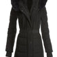 Belted Faux Fur Trim Puffer Jacket Black