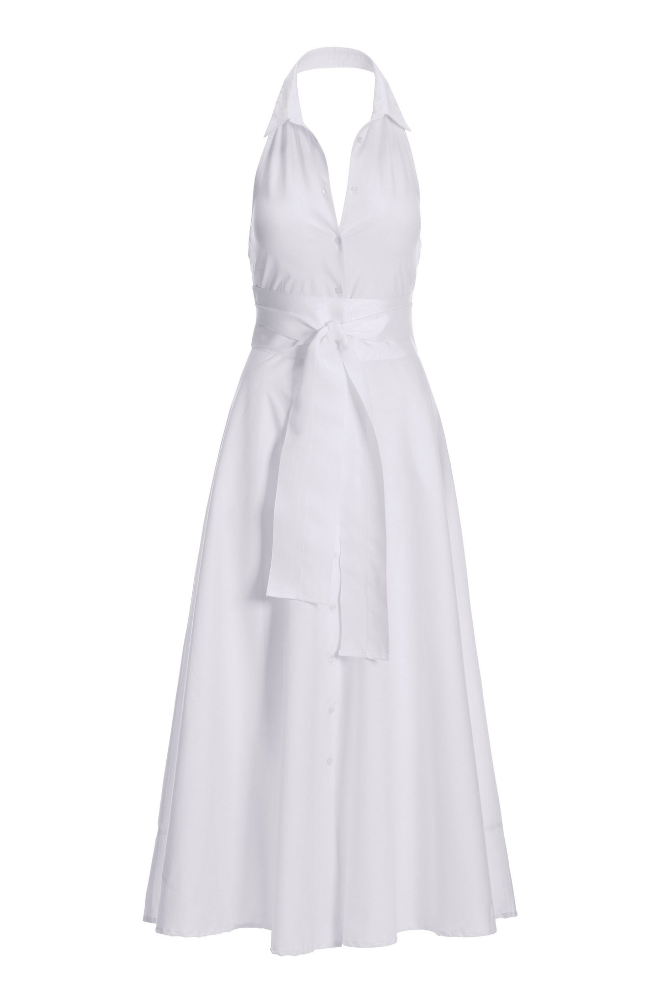 Belted Poplin Shirt Dress Maxi White