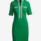 Striped French Terry Hardware Zipper Dress Green/White