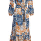 Arizona Patchwork OTS Linen Button Front Midi Dress Multi