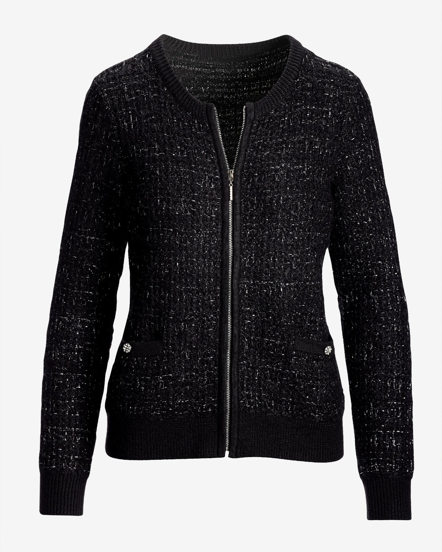 Sweater Tweed Zip Up Cardigan Black/Silver