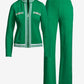Striped French Terry Hardware Full Length Pant Set Green/White