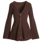 A Line Bell Sleeve Zip Up Cardigan Safari Brown