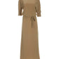 Three-Quarter Sleeve Tie-Waist Shimmer Maxi Dress Gold