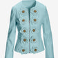 3D Rosette Embellished Faux Leather Zip Up Jacket Blue
