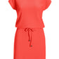 Beyond Travel Drawstring-Waist Short Dress Hot Coral