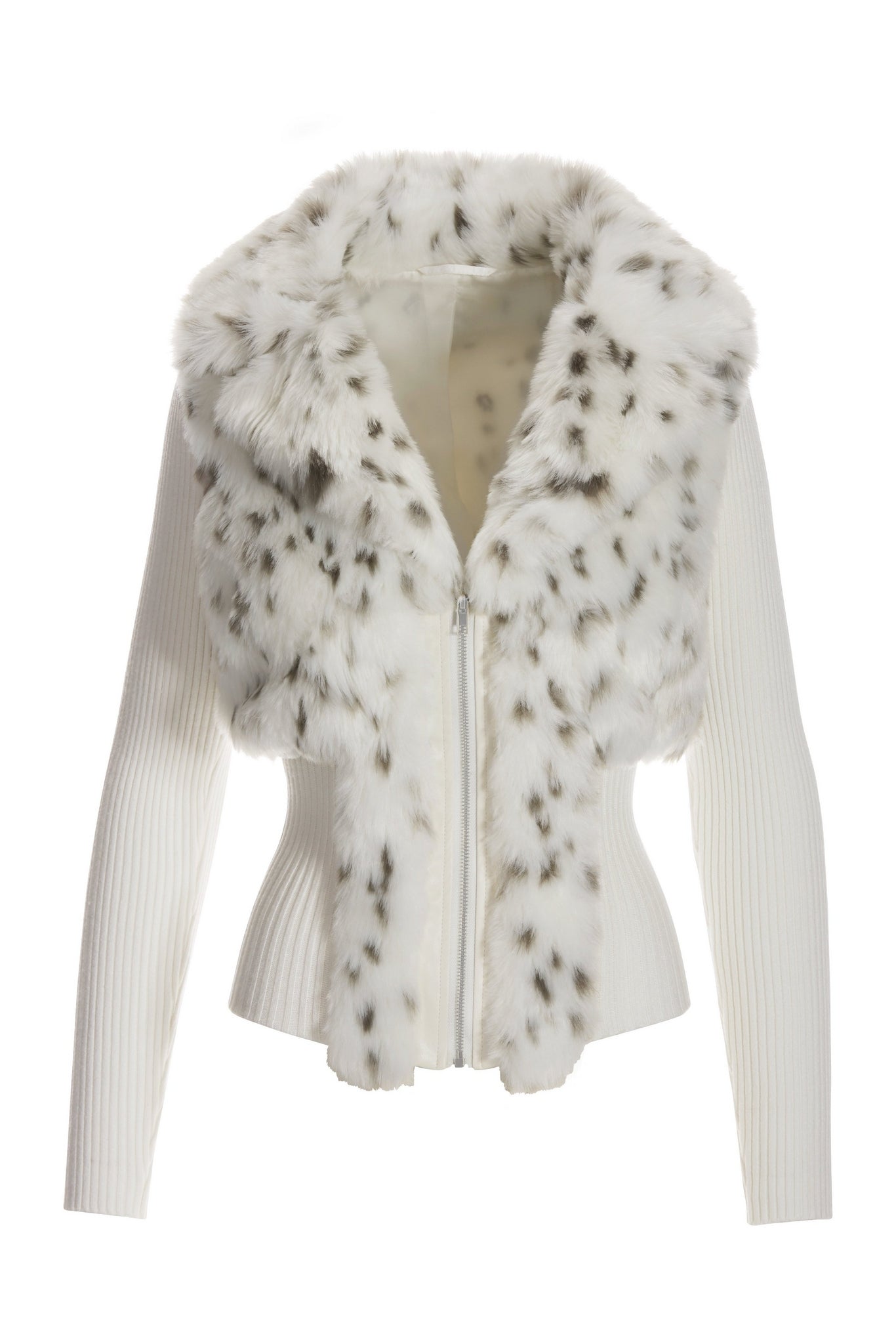 Snow Leopard Faux Fur Cardigan Off White Multi