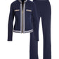 Striped French Terry Hardware Full Length Pant Set Navy/White