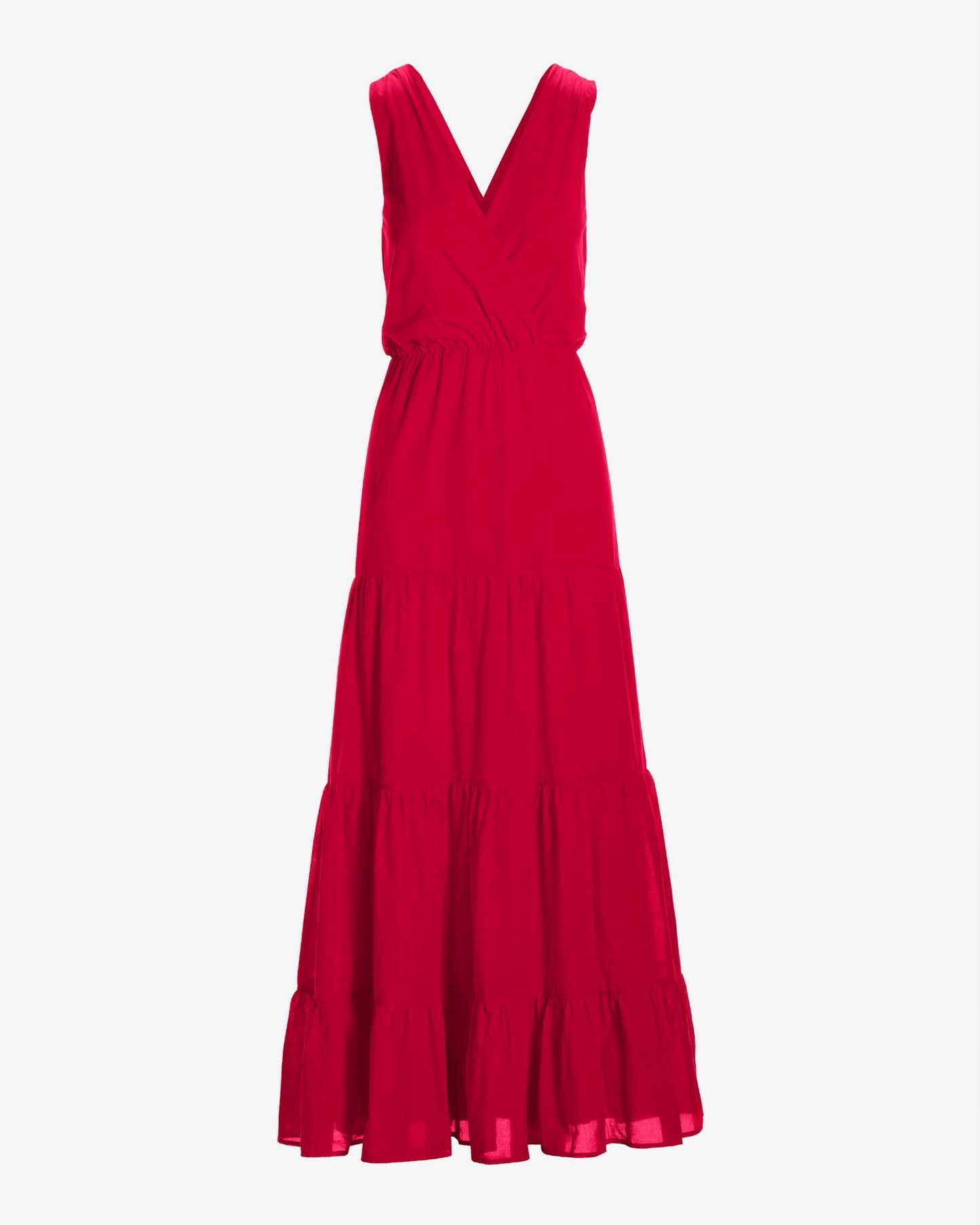 Surplice Tiered Cotton Maxi Dress True Red