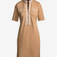 Striped French Terry Hardware Zipper Dress Cashmere Tan