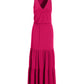 V Neck Blouson Tiered Knit Maxi Dress Raspberry