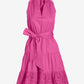 Tie Waist Tiered Fit and Flare Poplin Dress Shocking Pink