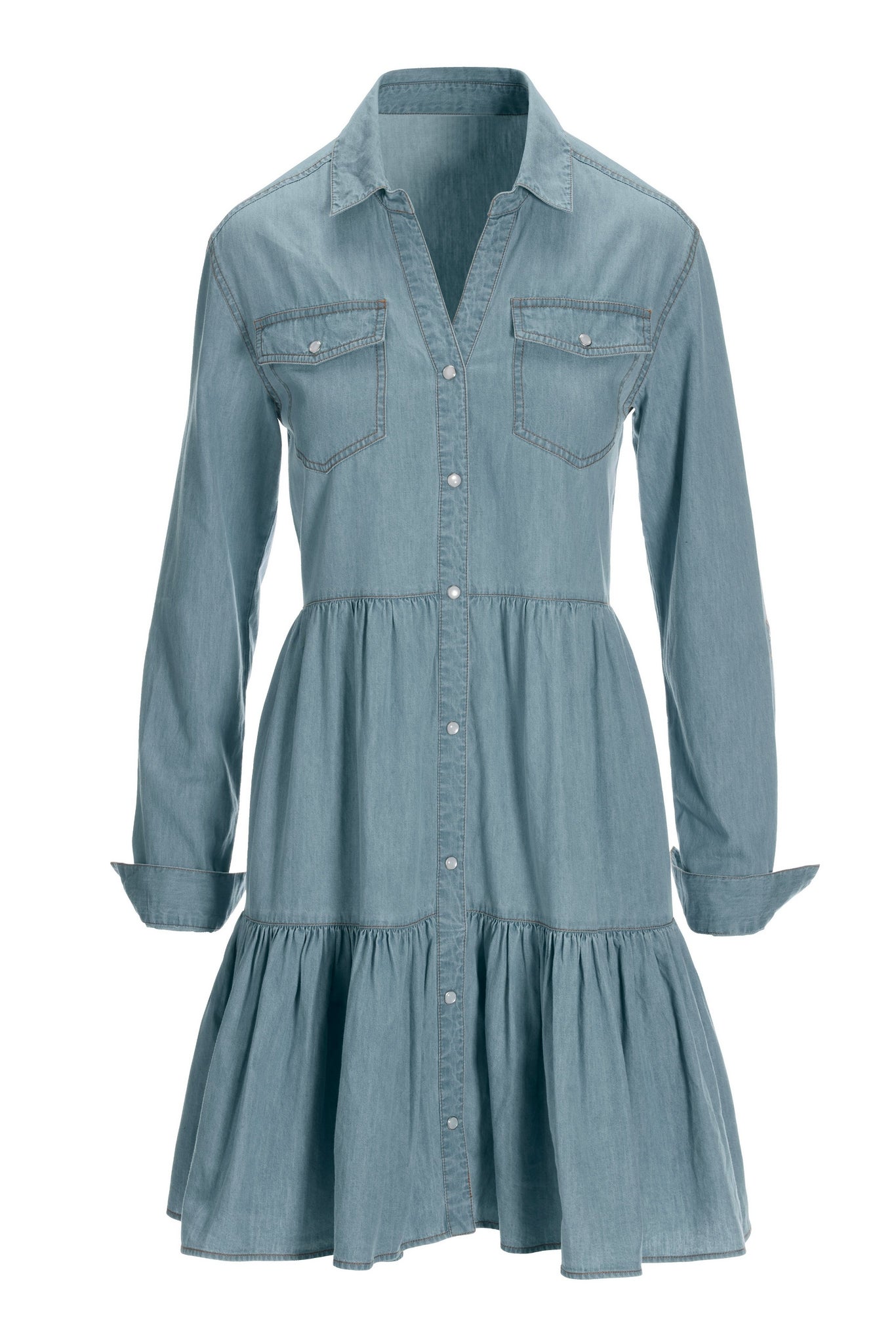 Tencel Tiered  Dress Medium Wash