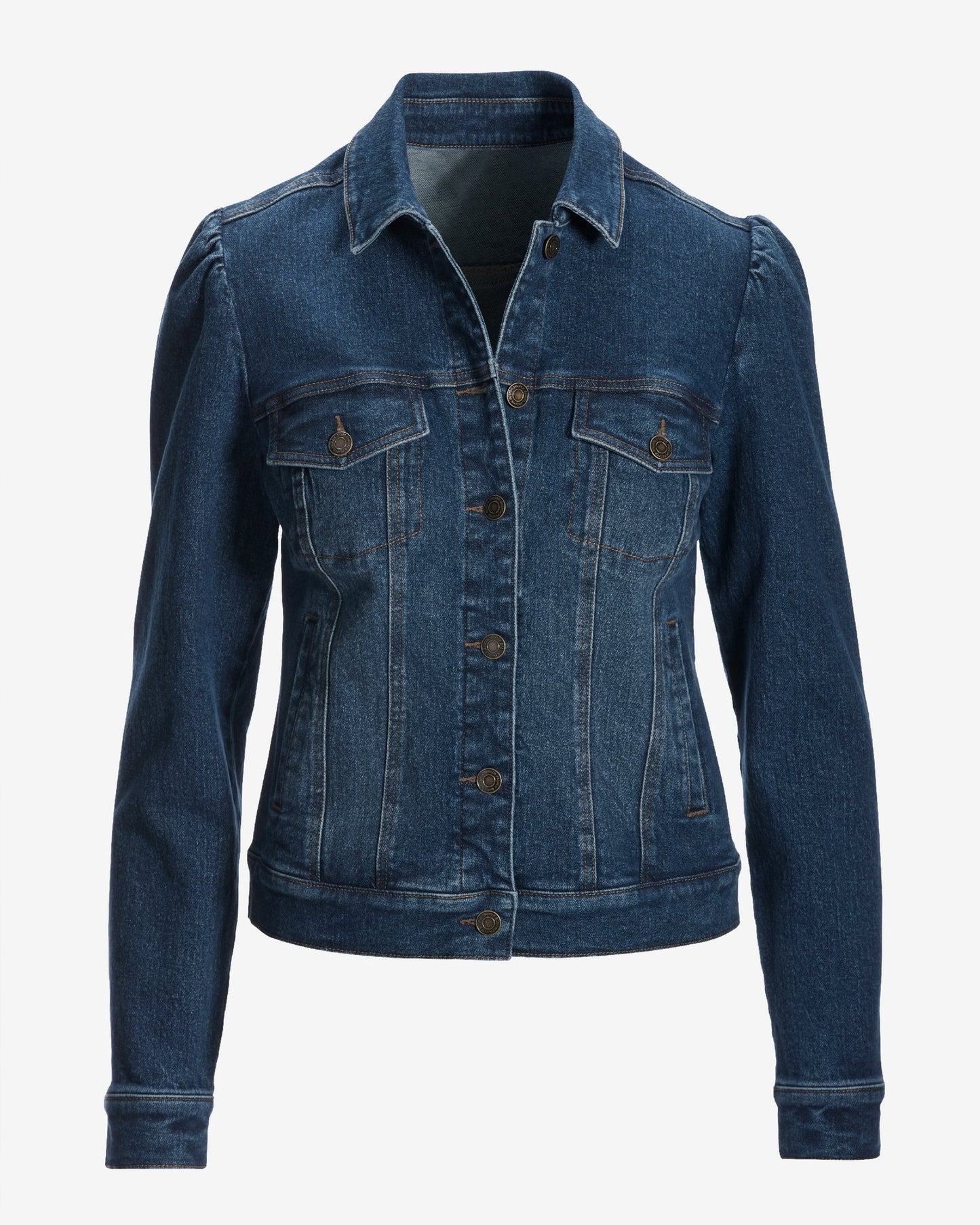 Stretch Denim Puff Sleeve Jacket Medium Wash