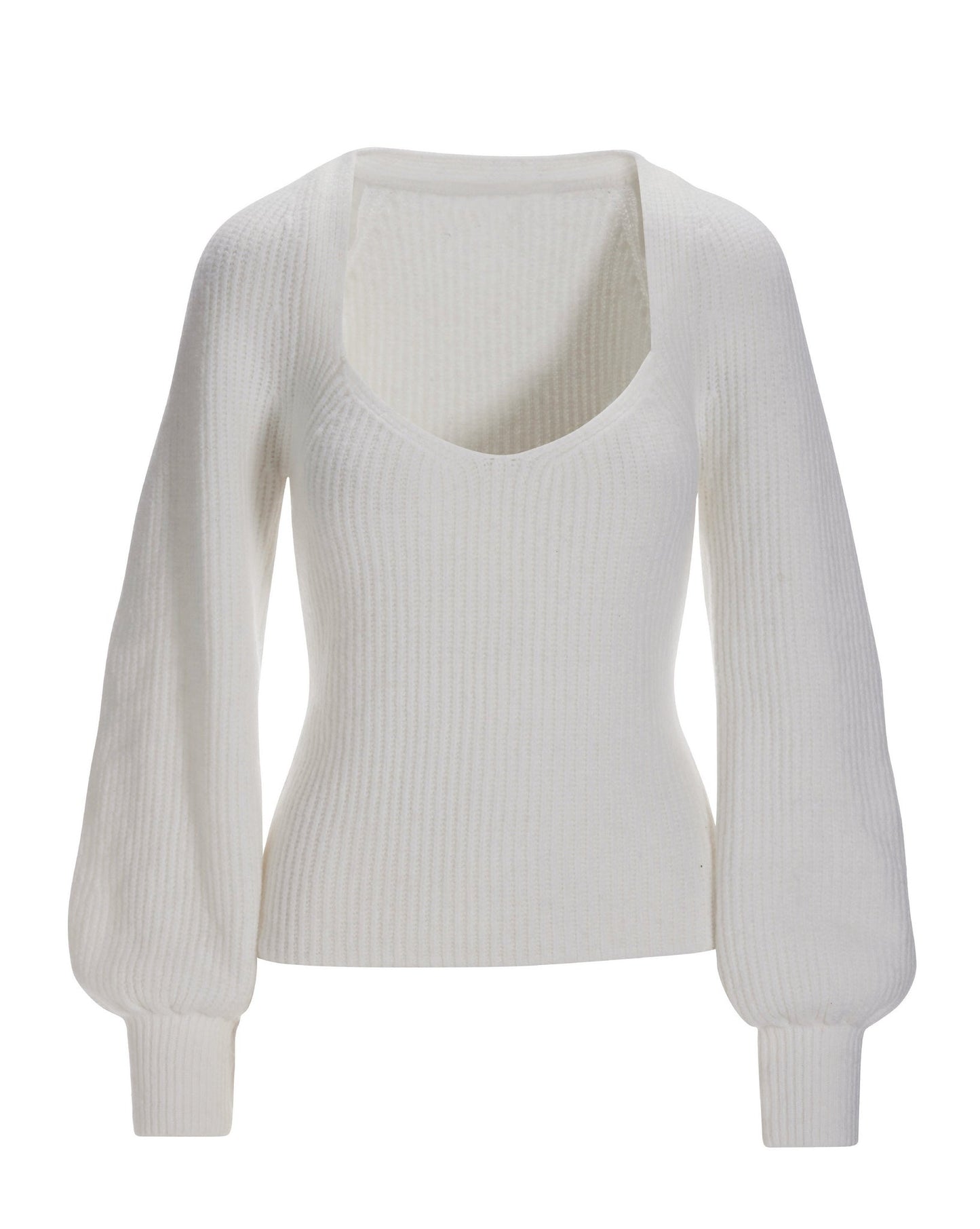 Sweetheart Neckline Shaker Stitch Sweater Off White