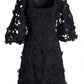 3D Lace Puff Sleeve Dress Black
