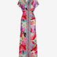 Spring Soiree Border Print Short Sleeve Ruched Ankle Length Dress Spring Soiree