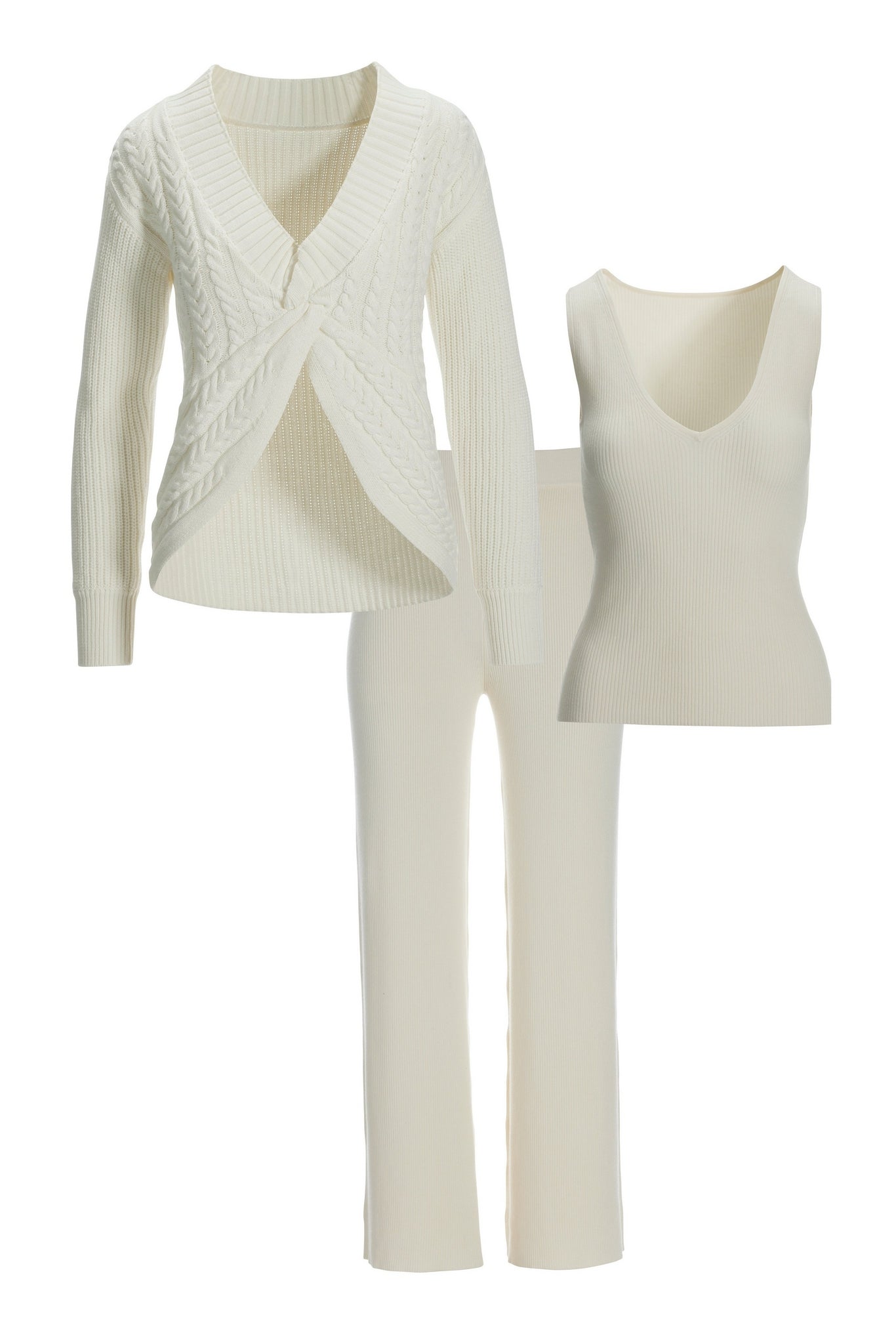 Sweater Three-Piece Lounge Set Off White