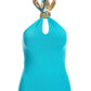 Status Printed Halter Sweater Fountain Blue