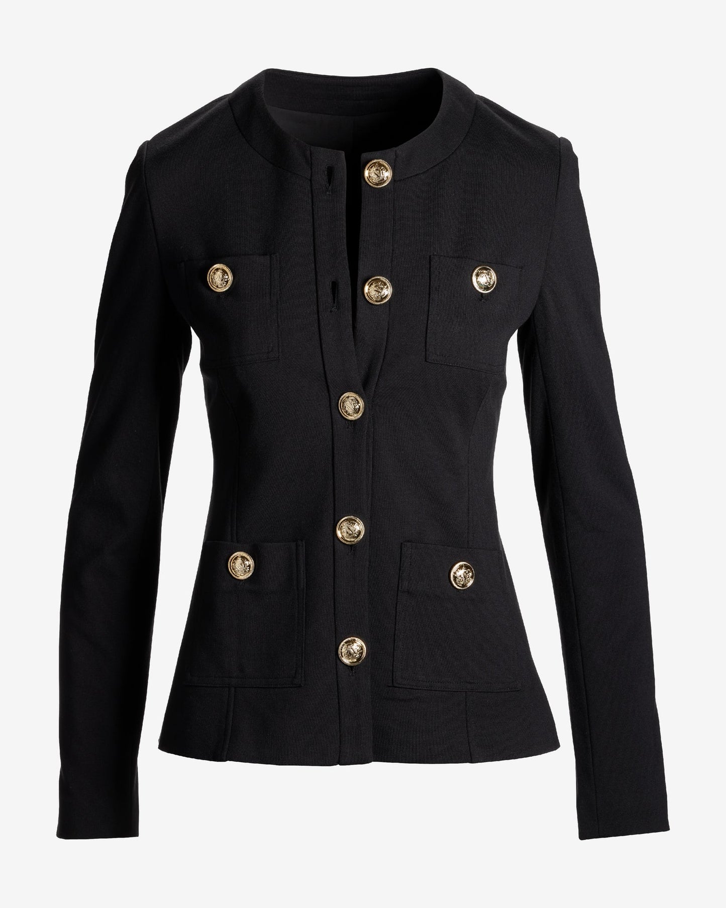 Ultimate Ponte Crest Button Collarless Jacket Black