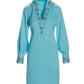 Beaded Embellished Trim Collared Tunic Dress Blue Topaz