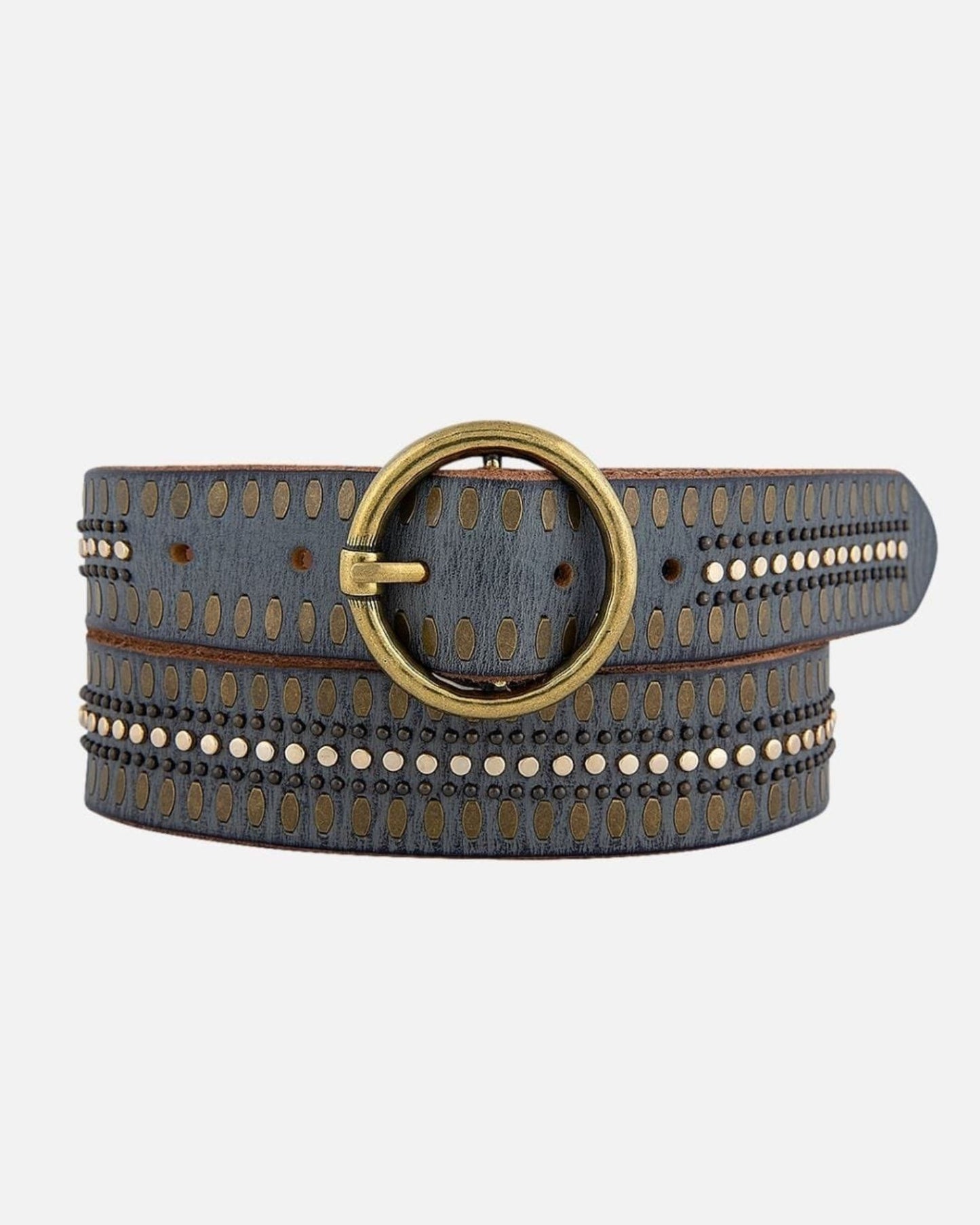 Soraya | Studded Leather Belt with Gold Round Buckle