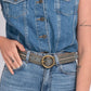 Soraya | Studded Leather Belt with Gold Round Buckle