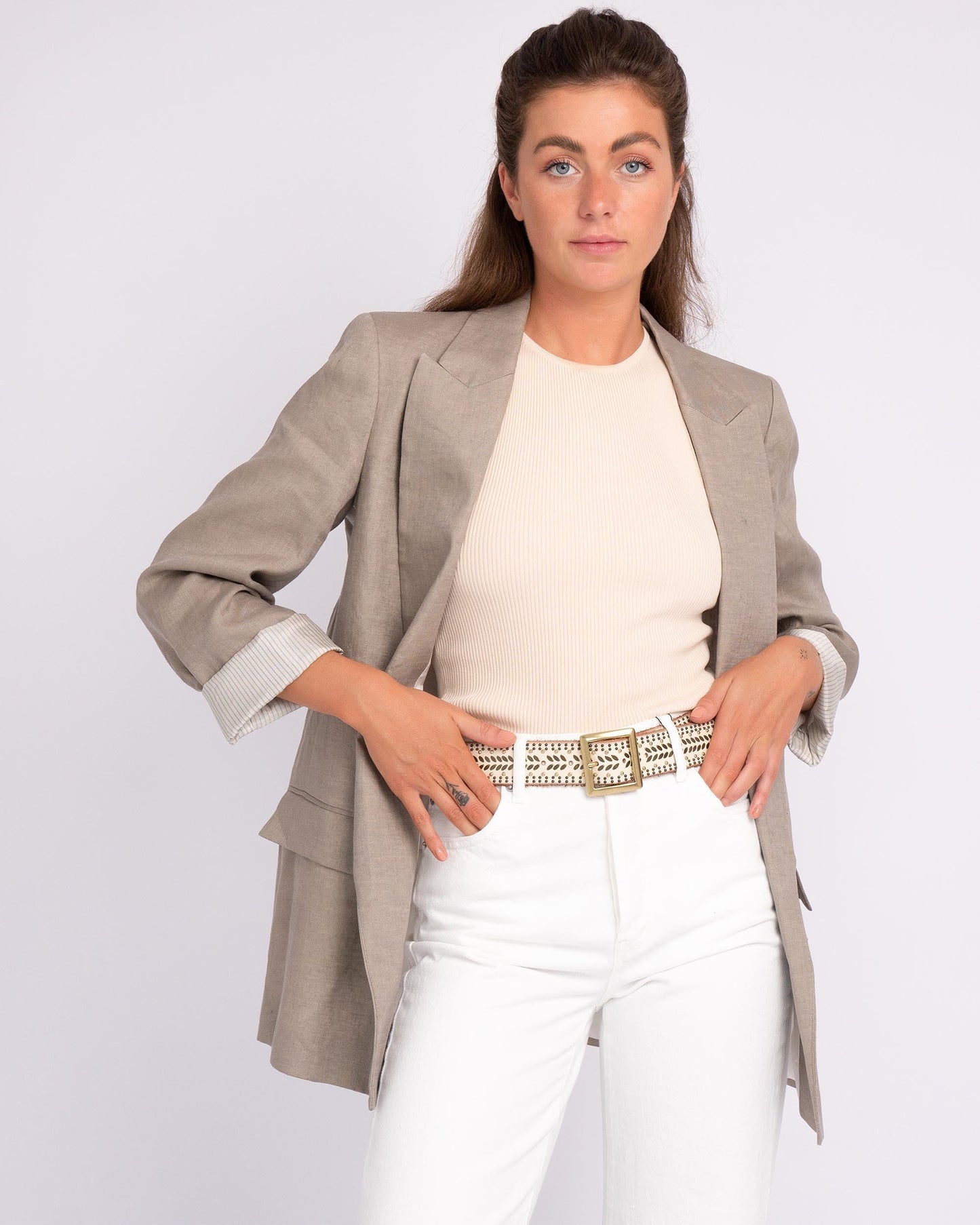 Ezra | Studded Leather Belt with Square Buckle