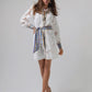 Status Print Collared Lace Shirt Dress Filagree Borders