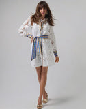 Status Print Collared Lace Shirt Dress Filagree Borders